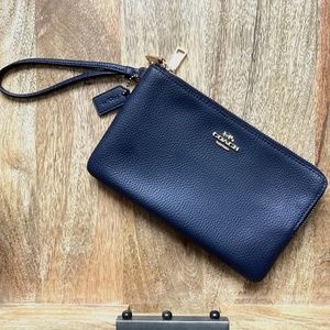 Coach Navy Double Zip Wristlet